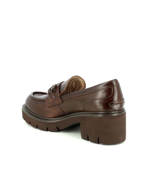 mocassino da donna in pelle liscia marrone con tacco 5 cm e suola carrarmato NERO GIARDINI | I513981D412
